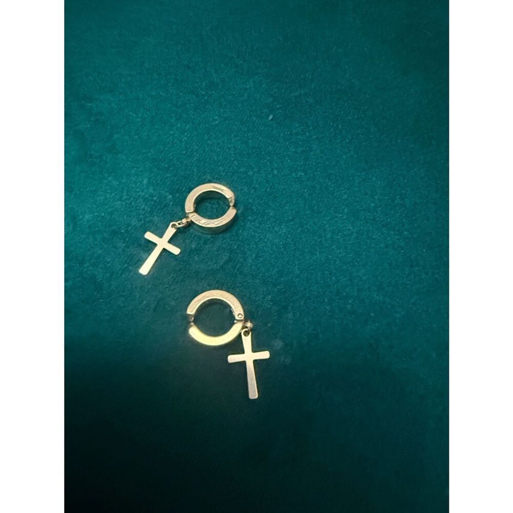 Gold Tone Cross Cuff Earrings - Women Accessories BRAND NEW